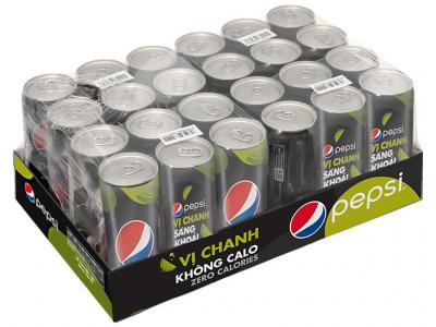 Thùng 24 lon nước ngọt Pepsi không calo vị chanh 320ml